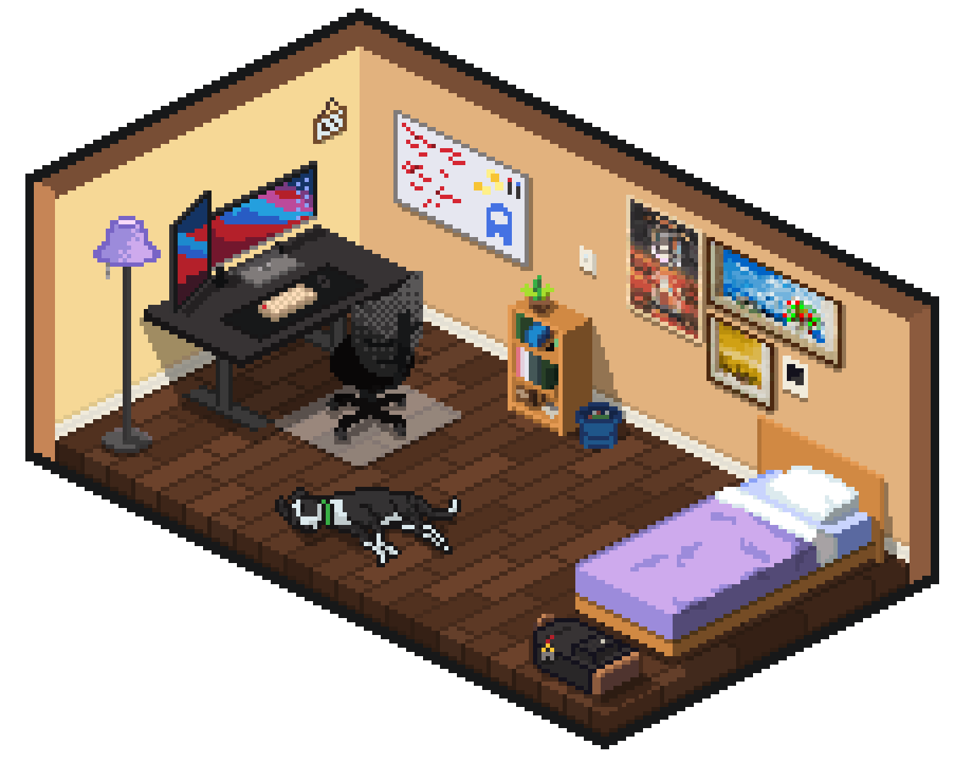 my room in pixel art. ft. my dog tilly :)